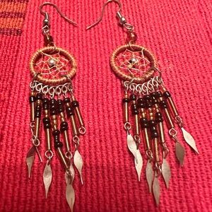 Dreamcatcher Earrings with Silver and Brown Accents